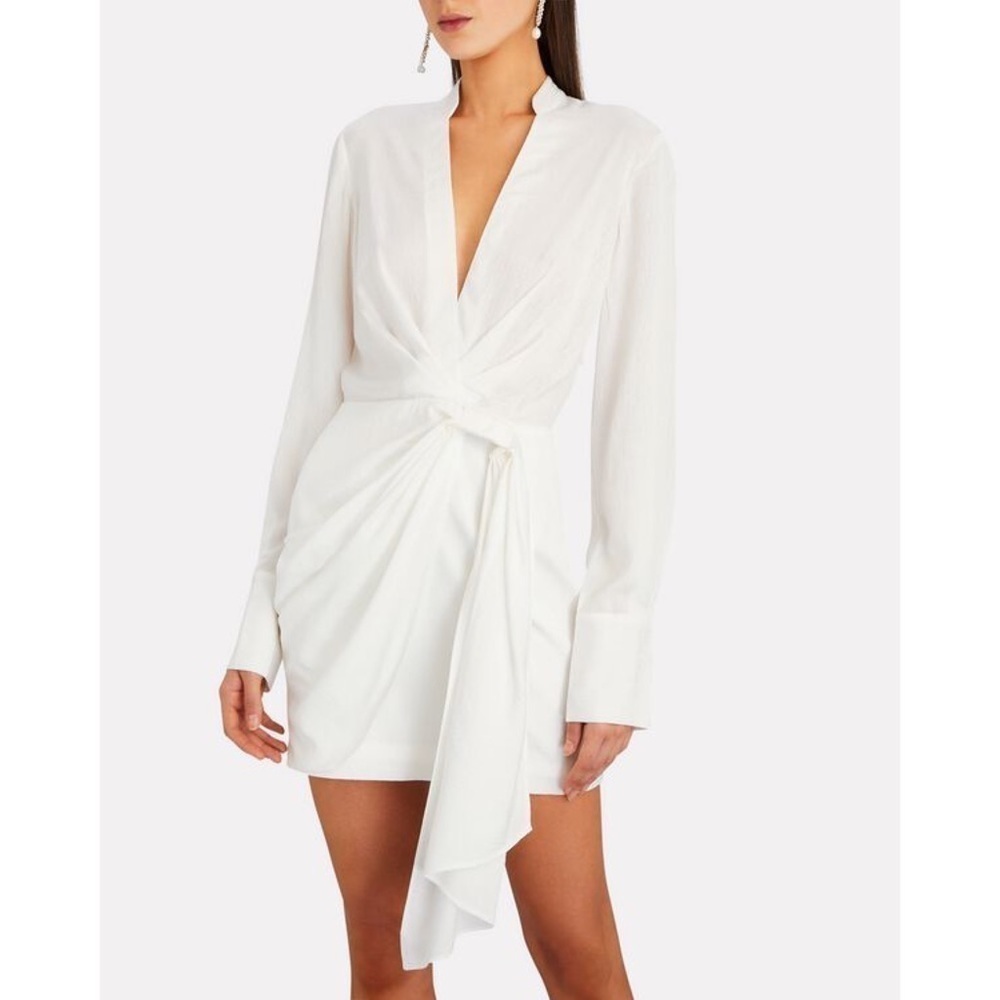New Significant Other Amalfi Draped Long Sleeve Mini Dress Ivory White Sz 6